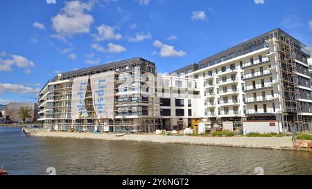 Szczecin, Pologne. 14 septembre 2024. Immeuble d'appartements en construction Banque D'Images