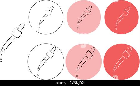 Icône pipette. Jeu de symboles gouttelettes de liquide oculaire. Signe vectoriel de pipette de prélèvement de sérum d'eau ou d'huile. Logo de l'outil de sélection de dose couleur de la pipette. Tuyau de teinture en caoutchouc Illustration de Vecteur