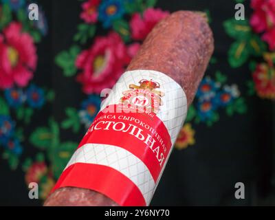 Grodno usine d'emballage de viande saucisse Sastolnaya original porc. Banque D'Images