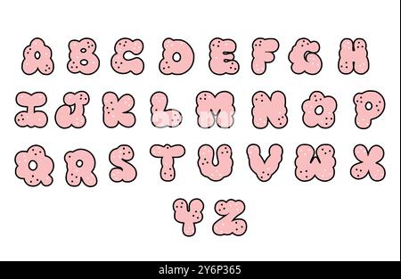 Rose, pétillant, girly style Y2K illustration de l'alphabet majuscule avec des lettres arrondies et ludiques. Illustration de Vecteur