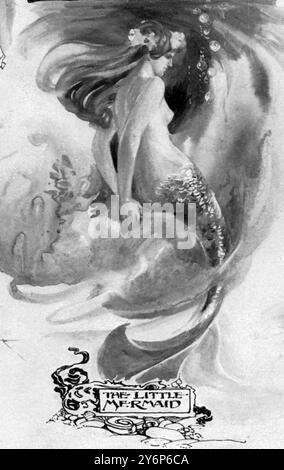 LA PETITE SIRÈNE Hans Christian Andersen, illustration tirée de ses contes de fées. Hans Christian Andersen est né à Odense le 2 avril 1805. Il était le fils d'un pauvre cordonnier, qui, comme beaucoup de cordonniers, était un homme d'imagination, et lisait les «comédies» de Holberg à son enfant avant qu'il n'ait de nombreuses heures. Le garçon a grandi dans une atmosphère de fantaisie, et a appris un nombre extraodinaire de chansons folkloriques et de contes de sa grand-mère. Une sorcière a prophétisé qu'en l'honneur de Hans Odense serait un jour illuminé, et sur la force de cela sa mère lui a permis, quand il avait quatorze ans, d'aller à Copenhague à s. Banque D'Images