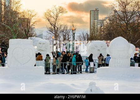 Sculptures de neige et art de glace au Festival de neige de Sapporo sur l'île japonaise de Hokkaido Banque D'Images