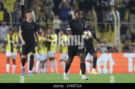 Istanbul, Turquie. 26 septembre 2024. Noah Sadiki de l'Union semble abattu lors d'un match de football entre la Fenerbahce SK turque et la Royale Union Saint-Gilloise belge à Istanbul, Turquie, le jeudi 26 septembre 2024, le jour de l'ouverture de la phase de Ligue du tournoi de l'UEFA Europa League. BELGA PHOTO VIRGINIE LEFOUR crédit : Belga News Agency/Alamy Live News Banque D'Images
