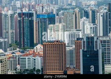 Ville de Singapour vue du haut de l'Hôtel Marina Bay, Singapour, Asie du Sud-est Banque D'Images