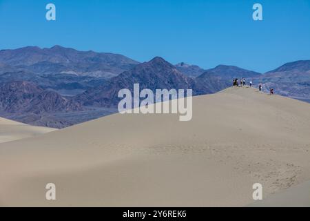 Death Valley California, Mesquite Flat Dunes, avec , chaîne de montagnes en arrière-plan, un endroit pour la randonnée et l'exploration Banque D'Images