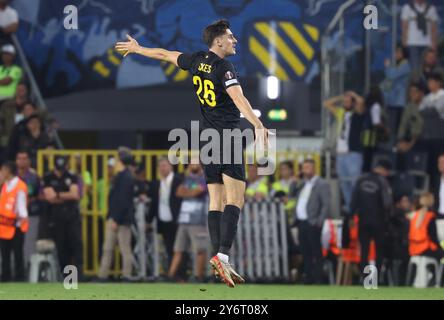 Istanbul, Turquie. 26 septembre 2024. Ross Sykes de l'Union célèbre le match de football entre la Fenerbahce SK turque et la Royale Union Saint-Gilloise belge à Istanbul, Turquie, le jeudi 26 septembre 2024, le jour d'ouverture de la phase de Ligue du tournoi de l'UEFA Europa League. BELGA PHOTO VIRGINIE LEFOUR crédit : Belga News Agency/Alamy Live News Banque D'Images