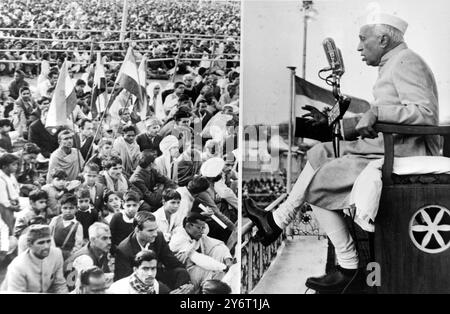 LE PREMIER MINISTRE INDIEN JAWAHARLAL NEHRU AU RASSEMBLEMENT À NEW DELHI 26 JANVIER 1962 Banque D'Images