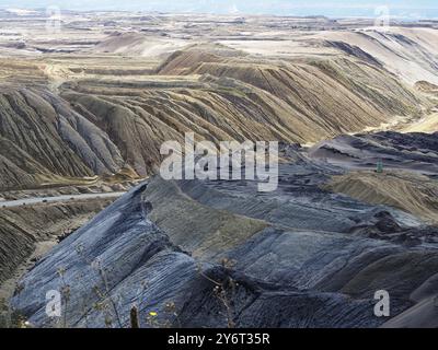 Vue sur la mine de lignite à ciel ouvert de Garzweiler, zone minière rhénane de lignite, Allemagne, Europe Banque D'Images