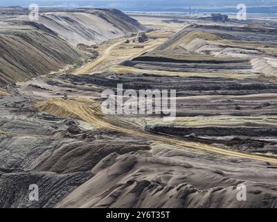 Vue sur la mine de lignite à ciel ouvert de Garzweiler, zone minière rhénane de lignite, Allemagne, Europe Banque D'Images