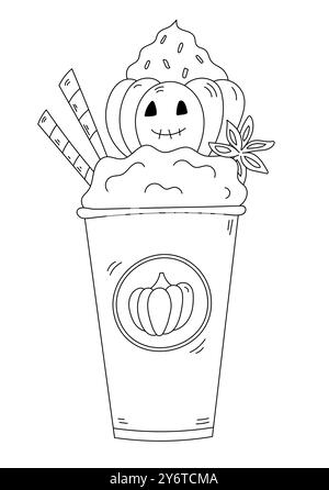 Coloriage Halloween Holiday Pumpkin cocktail servi avec Un Pipe Illustration de Vecteur