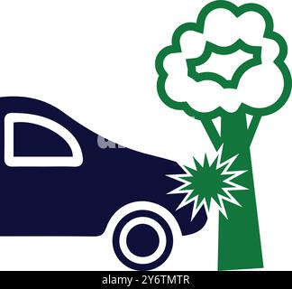 arbre, voiture, accident, chute d'arbre, arbre tombé sur l'icône de capot de voiture Illustration de Vecteur