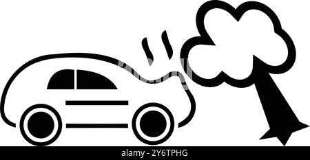arbre, voiture, accident, chute d'arbre, arbre tombé sur l'icône de capot de voiture Illustration de Vecteur