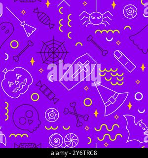Motif sans couture Halloween Purple Line Illustration de Vecteur