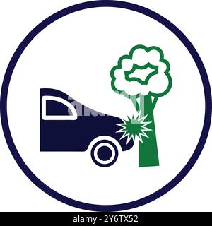 arbre, voiture, accident, chute d'arbre, arbre tombé sur l'icône de capot de voiture Illustration de Vecteur