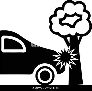 arbre, voiture, accident, chute d'arbre, arbre tombé sur l'icône de capot de voiture Illustration de Vecteur