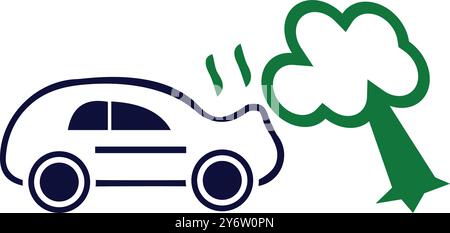 arbre, voiture, accident, chute d'arbre, arbre tombé sur l'icône de capot de voiture Illustration de Vecteur