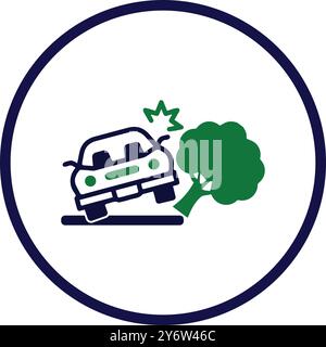 arbre, voiture, accident, chute d'arbre, arbre tombé sur l'icône de capot de voiture Illustration de Vecteur