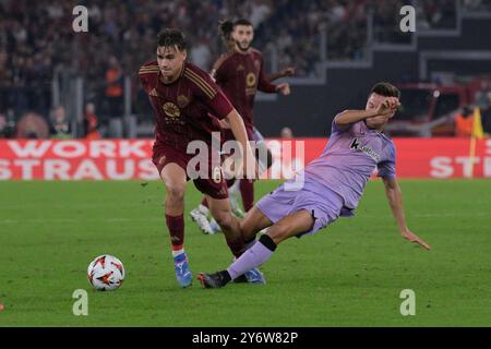 Roma, Italie. 26 septembre 2024. Niccolo Pisilli de L'AS Roma lors du match de football de l'UEFA Europa League entre l'AS Roma et l'Athletic Bilbao au stade olympique de Rome, en Italie - jeudi 26 septembre 2024. Sport - Soccer (photo de Fabrizio Corradetti/LaPresse) crédit : LaPresse/Alamy Live News Banque D'Images