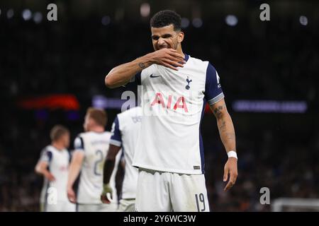 Londres, Royaume-Uni. 26 septembre 2024. Dominic Solanke (19 ans) marque le troisième but de Tottenham Hotspur lors du match Tottenham Hotspur FC contre Qarabag FK Europa League Round 1 au Tottenham Hotspur Stadium, Londres, Angleterre, Royaume-Uni le 26 septembre 2024 Credit : Every second Media/Alamy Live News Banque D'Images