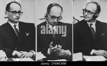 ADOLF EICHMANN LORS DE SON PROCÈS À JÉRUSALEM LE 29 AVRIL 1961 Banque D'Images
