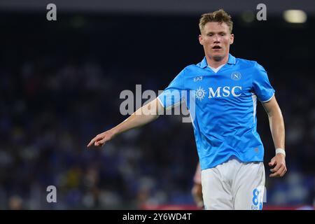 Naples, Italie. 26 septembre 2024. Scott McTominay de la SSC Napoli fait des gestes lors du match de football de la Coupe d'Italie entre la SSC Napoli et le Palermo FC au stade Diego Armando Maradona à Naples (Italie), le 26 septembre 2024. Crédit : Insidefoto di andrea staccioli/Alamy Live News Banque D'Images