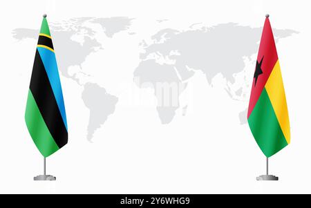 Drapeaux de Zanzibar et Guinée Bissau pour la réunion officielle sur fond de carte du monde. Illustration de Vecteur