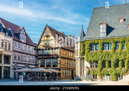 ALLEMAGNE, QUEDLINGBURG - 06 septembre 2023 : ville historique de Quedlinburg, Saxe Anhalt, Allemagne. Banque D'Images