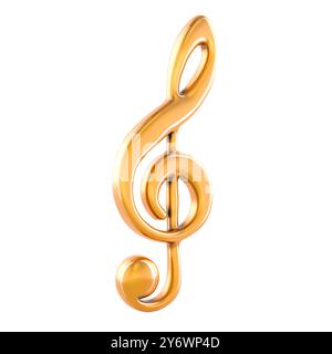 Note de musique Golden Treble clef, rendu 3D isolé sur fond blanc Banque D'Images