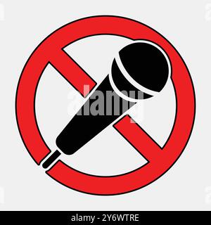 Illustration audacieuse d'un symbole d'interdiction comportant un microphone. Cette conception représente un message clair sur la limitation du son et des performances en var Illustration de Vecteur
