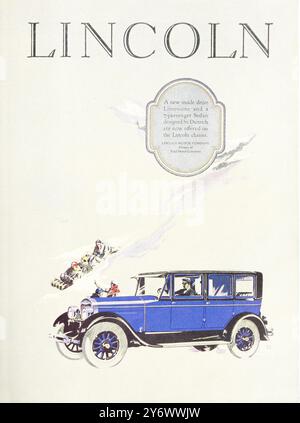 Illustration publicitaire de voitures anciennes pour la Lincoln Limousine par Dietrich de la Lincoln Motor Company, vers 1926. Banque D'Images