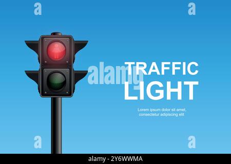 Vector Realistic Traffic Light avec Red Light on. Le signal piéton est mis au point. Illustration de feu de signalisation sur un fond bleu ciel clair Illustration de Vecteur