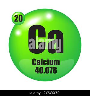 Icône de symbole calcium. Elément CA 20. Masse atomique 40.078. Elément vectoriel. Illustration de Vecteur