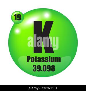 Icône de symbole de potassium. Élément K 19. Masse atomique 39.098. Elément vectoriel. Illustration de Vecteur