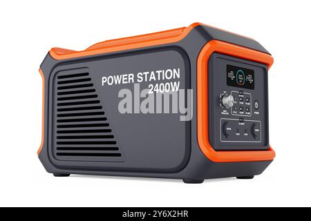 Station de générateur d'énergie portable haute capacité sur un fond blanc. Rendu 3D. Banque D'Images