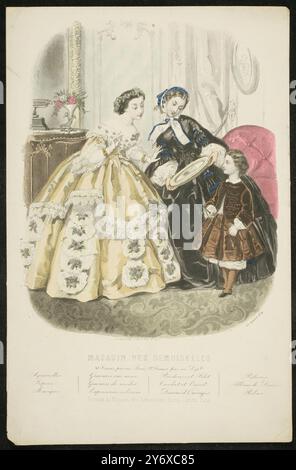 Anonyme (graveur) ; Sarazin / 'Paris fashion ad'. 1859. Gravure, impression colorée à la main, gravure Stipple sur papier tissé. Musée : Museo del Prado, Madrid, España. Banque D'Images