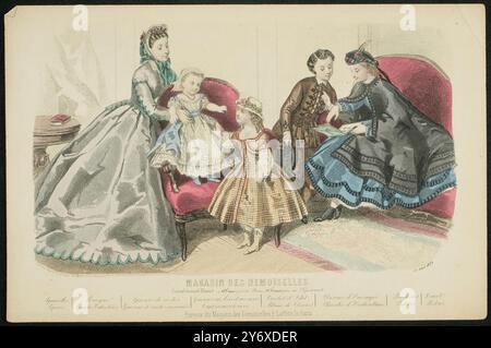 Anonyme (graveur) ; Sarazin / 'Paris fashion ad'. 1864. Gravure à pointillés, gravure, impression colorée à la main sur papier tissé. Musée : Museo del Prado, Madrid, España. Banque D'Images