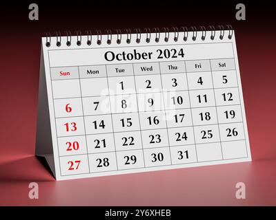 Calendrier d'octobre 2024. Une page du calendrier mensuel annuel Business Desk en automne Banque D'Images