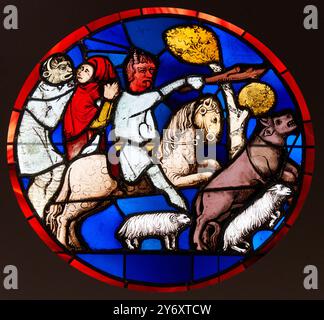 Troupeaux de Job, Paris, XIIIe et XVe siècles verre coloré, grisaille, plomb, de la chapelle supérieure de la Sainte-Chapelle à Paris, fenêtre de Judith A. Banque D'Images
