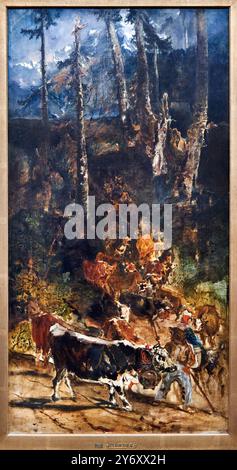 La descente des bovins dans les montagnes du Haut-Jura, croquis, 1834-1835, huile sur toile, Théodore Rousseau, (Paris, 1812 - Barbizon, 1867) Banque D'Images