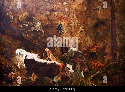 Détail, la descente des bovins dans les montagnes du Haut-Jura, contour, 1835-1836, huile sur toile, Théodore Rousseau, (Paris, 1812 - Barbizon, 1867) Banque D'Images