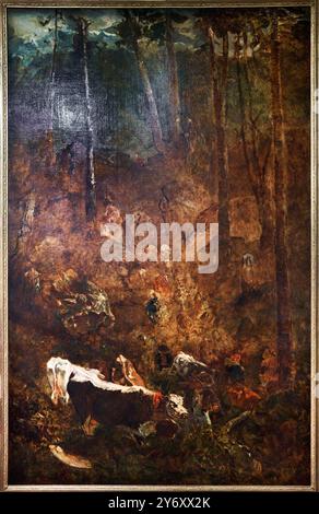 La descente des bovins dans les montagnes du Haut-Jura, contour, 1835-1836, huile sur toile, Théodore Rousseau, (Paris, 1812 - Barbizon, 1867) Banque D'Images