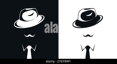 Silhouettes abstraites d'homme mafieux, gangster, détective ou gentleman. Homme avec moustache en chapeau et cravate. Illustration vectorielle Illustration de Vecteur