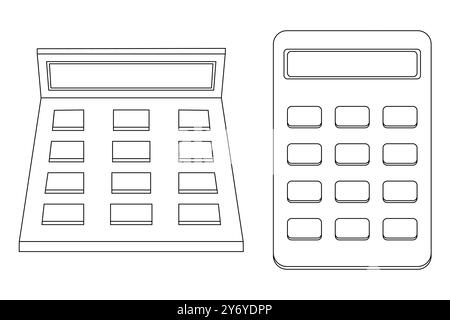 Simple contour noir et blanc des calculatrices pour les livres de coloriage, parfait pour les activités de rentrée scolaire et les projets éducatifs. Illustration de Vecteur