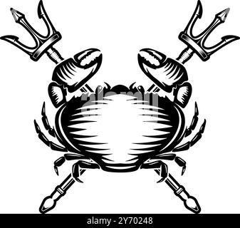 Crabe et deux tridents croisés. Élément de design pour emblème, signe, badge, affiche. Illustration vectorielle Illustration de Vecteur