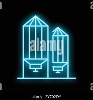 Signe néon bleu de silos à grains pour le stockage agricole sur fond noir Illustration de Vecteur