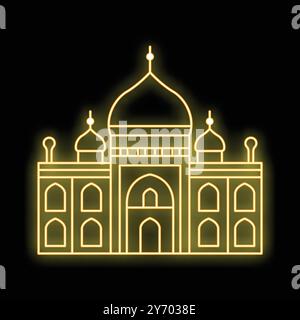 Icône d'art de ligne jaune néon du bâtiment taj mahal est brillante sur un fond noir Illustration de Vecteur