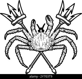 Crabe et deux tridents croisés. Élément de design pour emblème, signe, badge, affiche. Illustration vectorielle Illustration de Vecteur