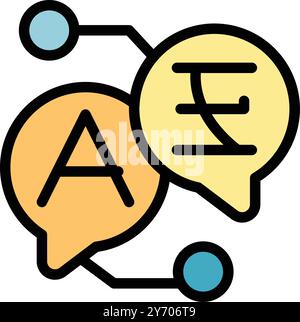 Icône de l'application d'apprentissage des langues comportant des bulles de parole avec les lettres a et e, représentant différentes langues en cours de traduction Illustration de Vecteur