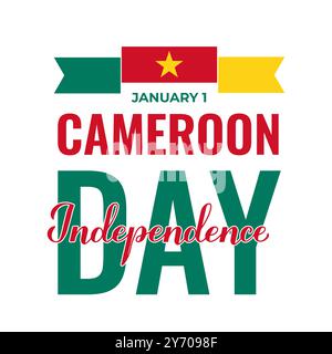 Affiche typographique du jour de l'indépendance du Cameroun. Fête camerounaise le 1er janvier. Modèle vectoriel pour bannière, flyer, autocollant, carte de voeux, po Illustration de Vecteur