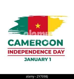 Affiche typographique du jour de l'indépendance du Cameroun. Fête camerounaise le 1er janvier. Modèle vectoriel pour bannière, flyer, autocollant, carte de voeux, carte postale, et Illustration de Vecteur